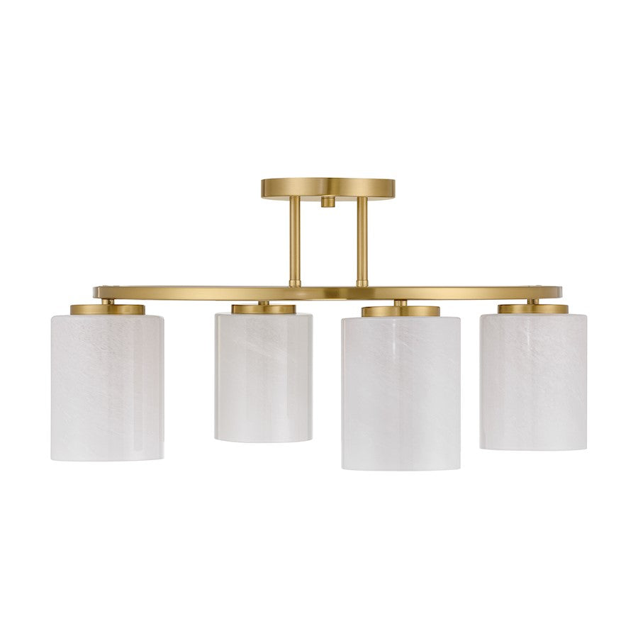 Savoy House Herron 4 Light Semi-Flush, Warm Brass/White Strie