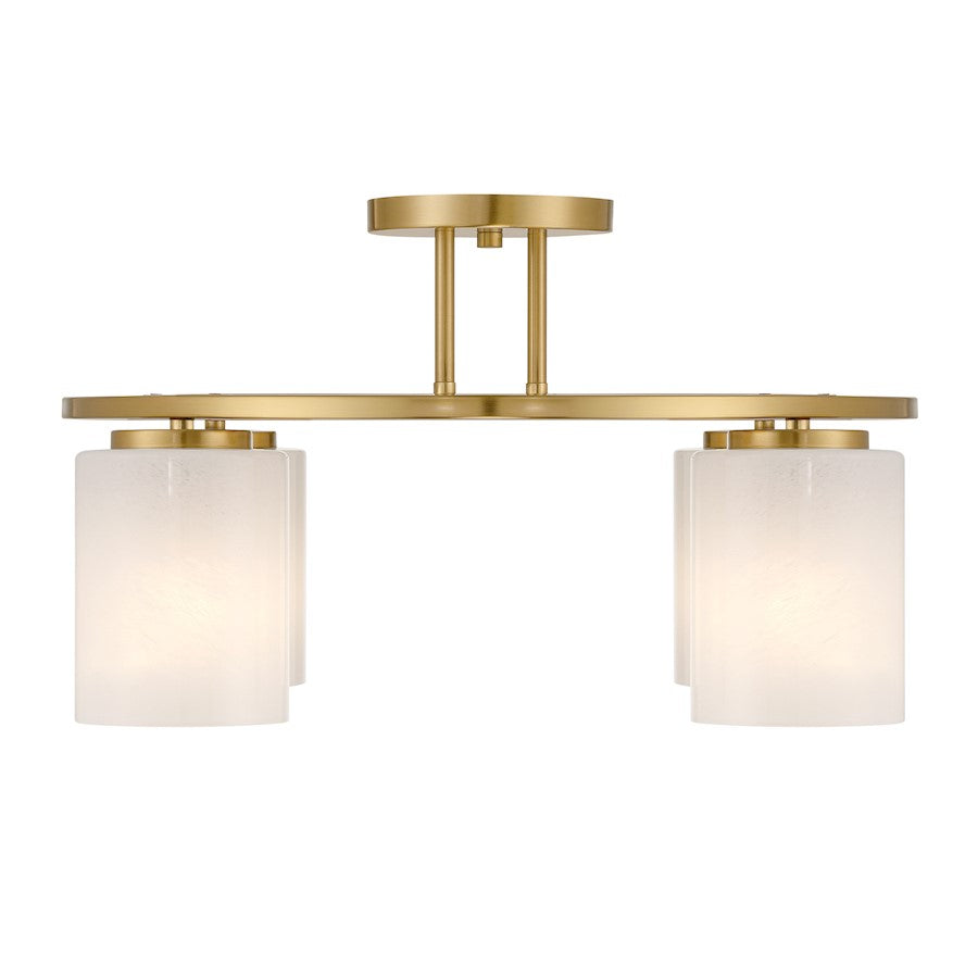 Savoy House Herron 4 Light Semi-Flush, Warm Brass/White Strie