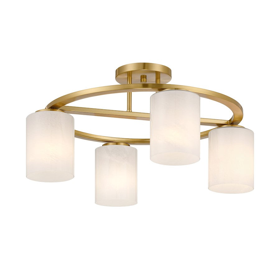 Savoy House Herron 4 Light Semi-Flush, Warm Brass/White Strie