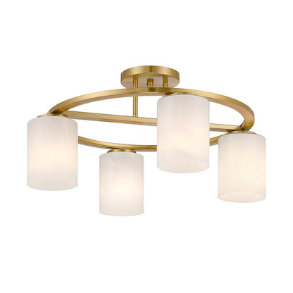 Savoy House Herron 4 Light Semi-Flush, Warm Brass/White Strie
