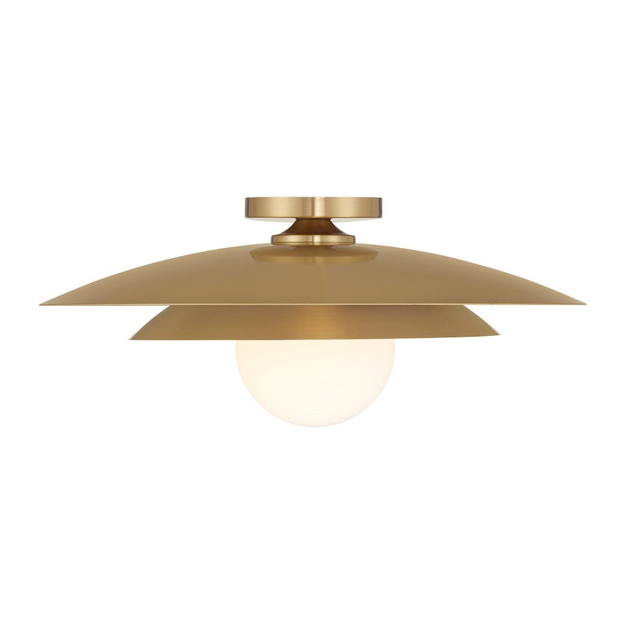 Savoy House Sherrer 1 Light Semi-Flush, Warm Brass/White Opal - 6-5564-1-322