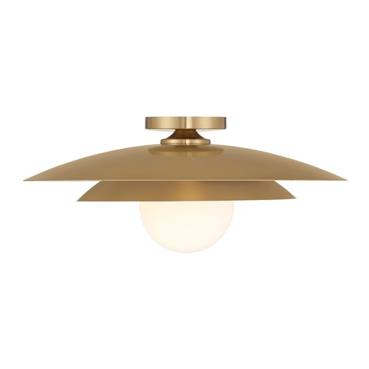 Savoy House Sherrer 1 Light Semi-Flush, Warm Brass/White Opal