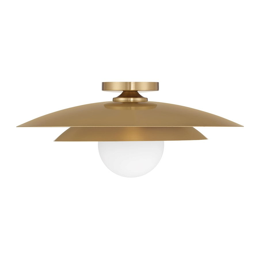 Savoy House Sherrer 1 Light Semi-Flush, Warm Brass/White Opal