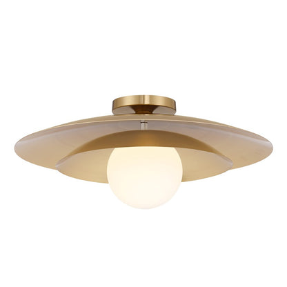 Savoy House Sherrer 1 Light Semi-Flush, Warm Brass/White Opal