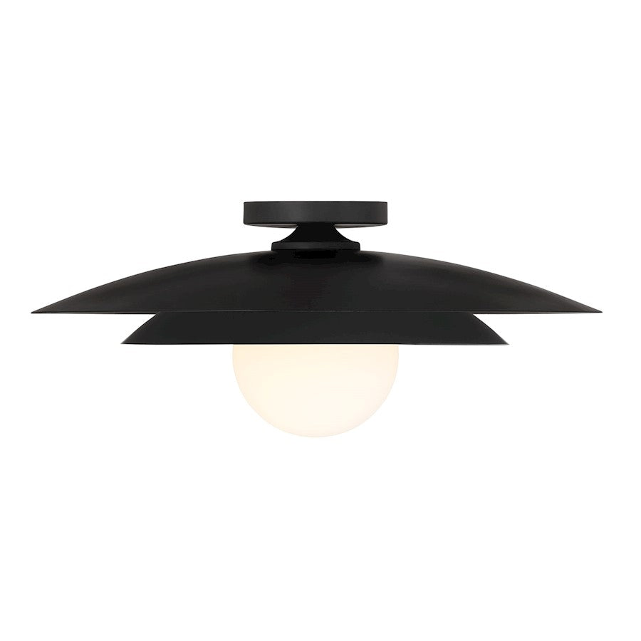 Savoy House Sherrer 1 Light Semi-Flush, Matte Black/White Opal - 6-5564-1-89