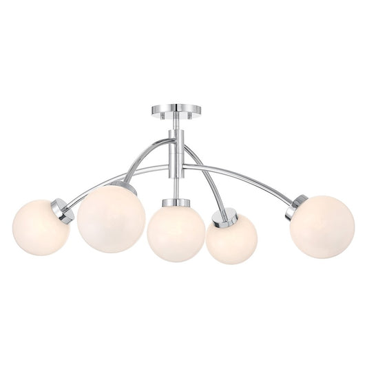 Savoy House Redfield 5 Light Semi-Flush, Chrome/White Strie