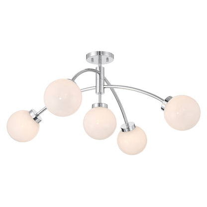 Savoy House Redfield 5 Light Semi-Flush, Chrome/White Strie