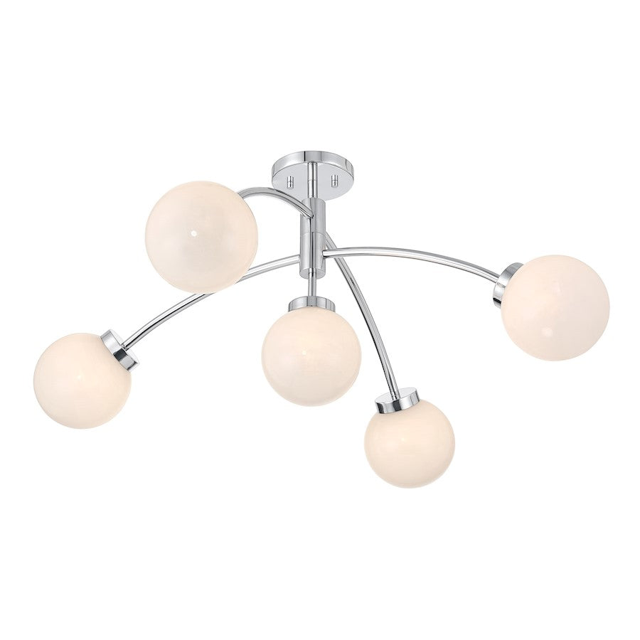 Savoy House Redfield 5 Light Semi-Flush, Chrome/White Strie