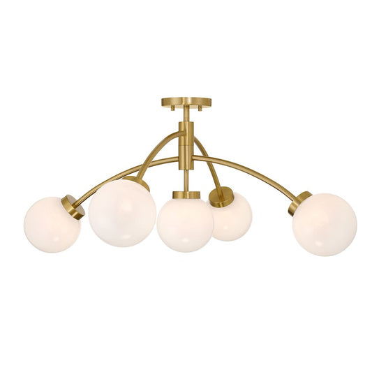 Savoy House Redfield 5 Light Semi-Flush, Brass/White Strie