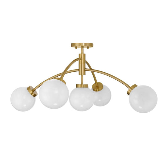 Savoy House Redfield 5 Light Semi-Flush, Brass/White Strie