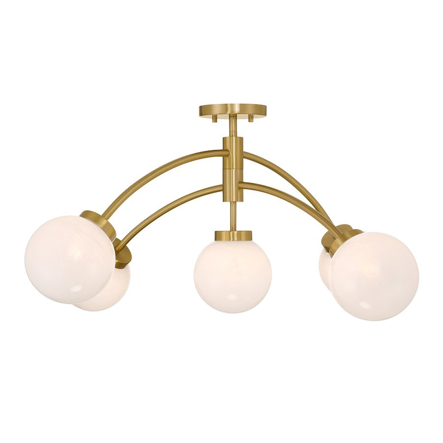Savoy House Redfield 5 Light Semi-Flush, Brass/White Strie