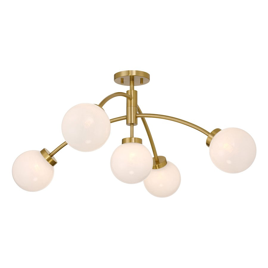 Savoy House Redfield 5 Light Semi-Flush, Brass/White Strie