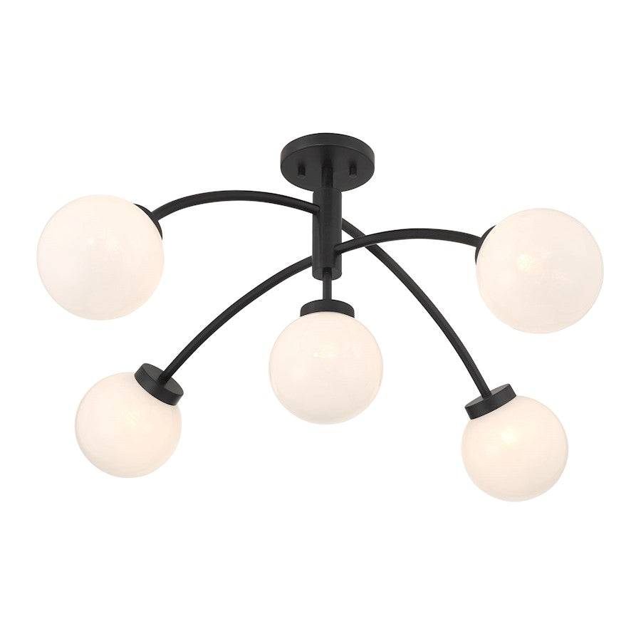 Savoy House Redfield 5 Light Semi-Flush, Black/White Strie