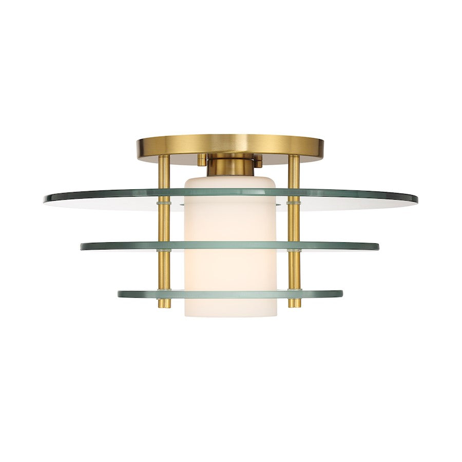 Savoy House Newell 1 Light Semi-Flush, Brass/Clear/White Opal