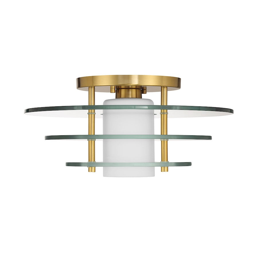 Savoy House Newell 1 Light Semi-Flush, Brass/Clear/White Opal