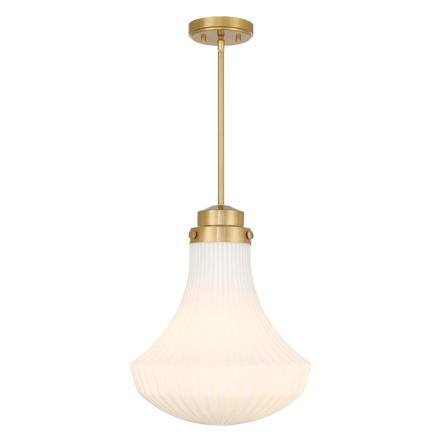 Savoy House Bartlet 1 Lt Pendant, White Ribbed, Warm Brass