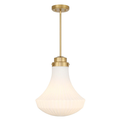 Savoy House Bartlet 1 Lt Pendant, White Ribbed, Warm Brass