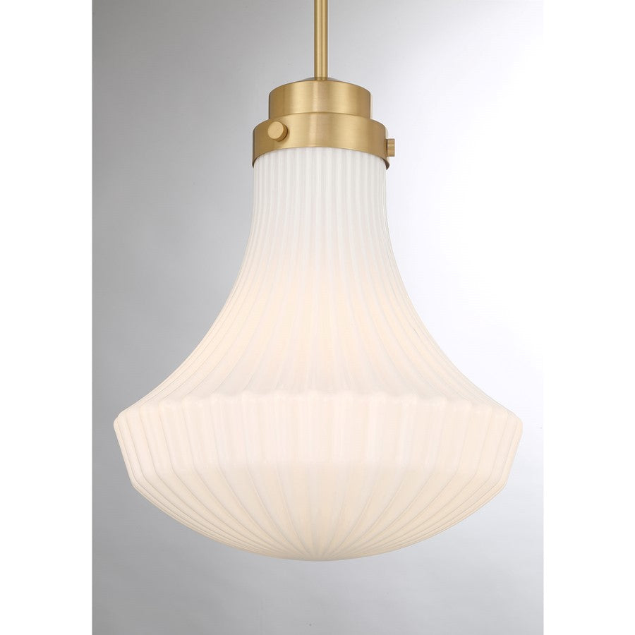 Savoy House Bartlet 1 Lt Pendant, White Ribbed, Warm Brass