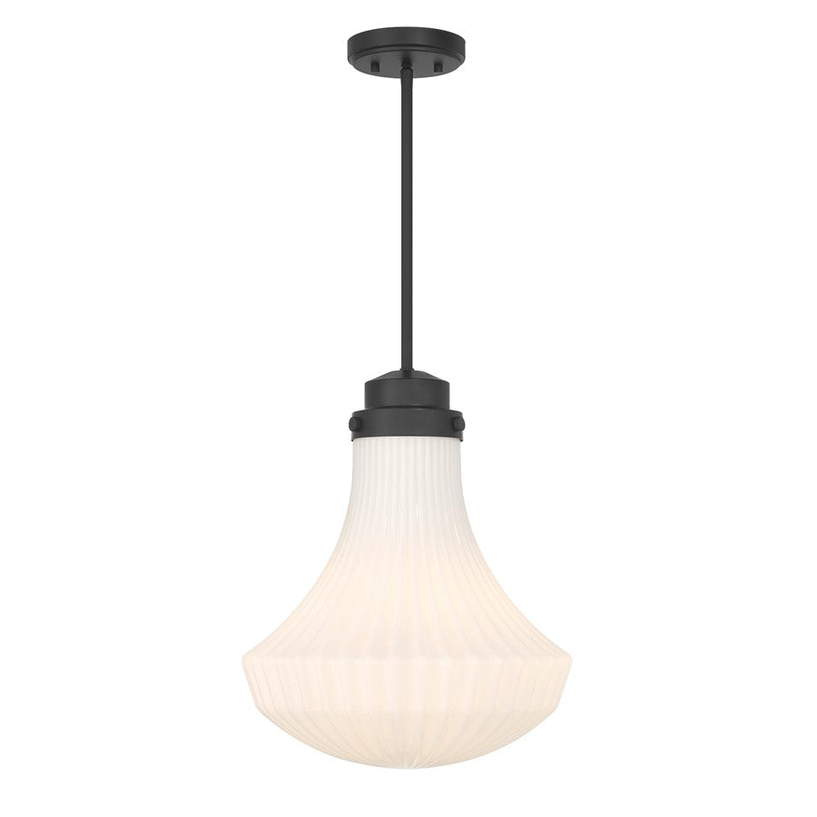 Savoy House Bartlet 1 Lt Pendant, White Ribbed, Matte Black