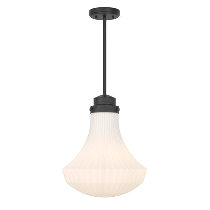Savoy House Bartlet 1 Lt Pendant, White Ribbed, Matte Black