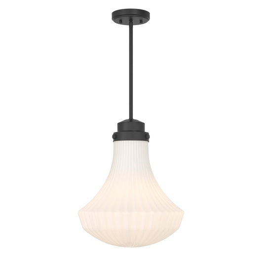 Savoy House Bartlet 1 Lt Pendant, White Ribbed, Matte Black