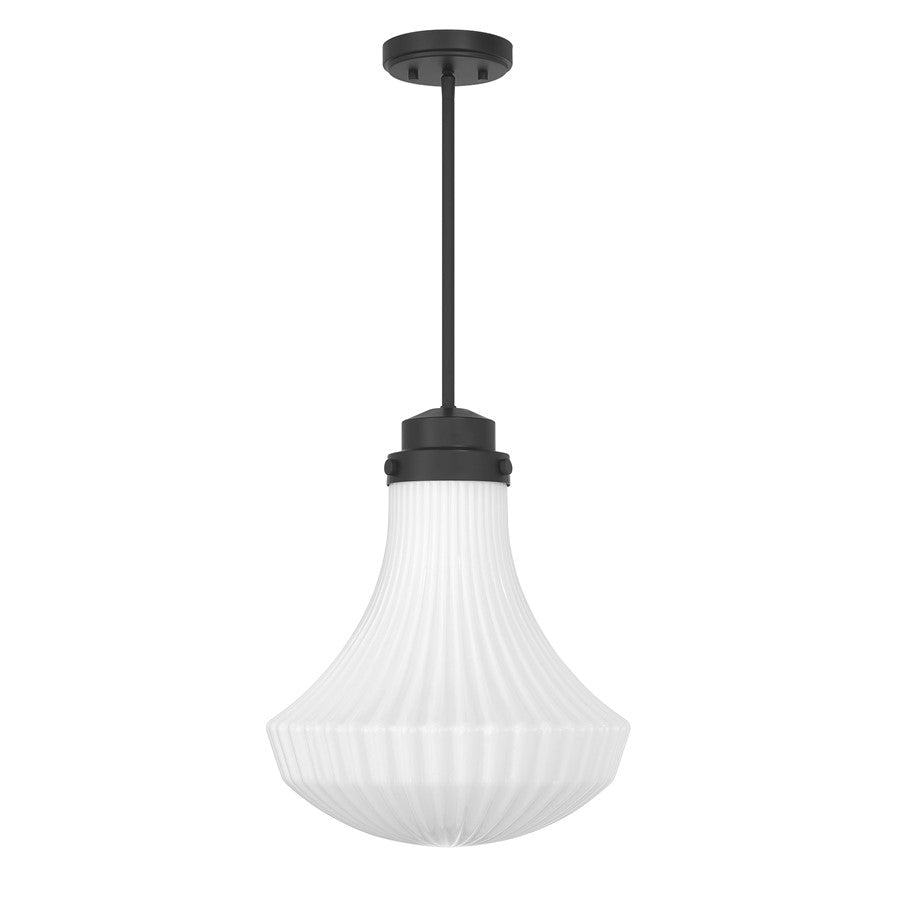 Savoy House Bartlet 1 Lt Pendant, White Ribbed, Matte Black