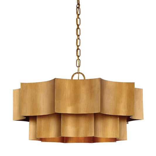 6 Light Pendant, Gold Patina