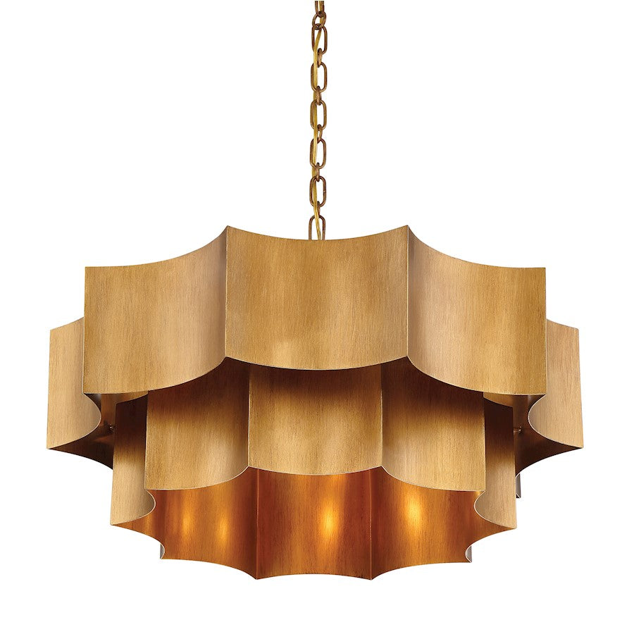 6 Light Pendant, Gold Patina