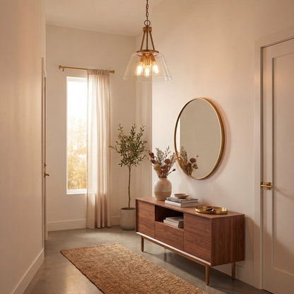3 Light Pendant, Warm Brass
