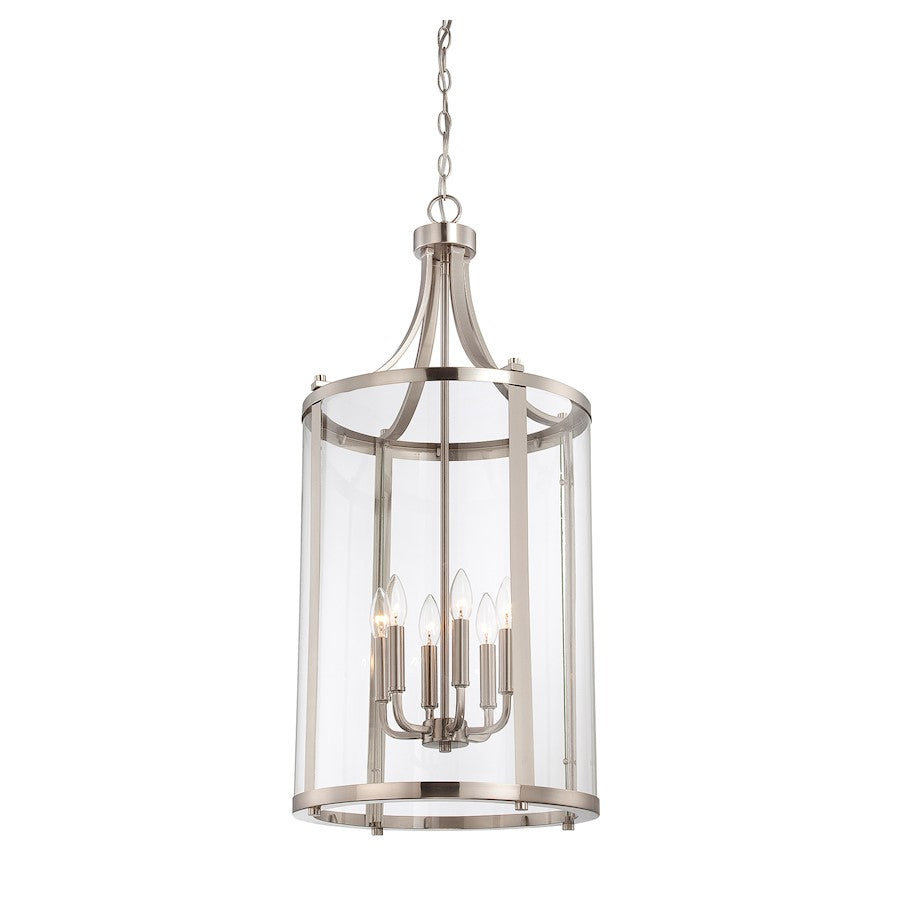 6 Light Pendant, Satin Nickel