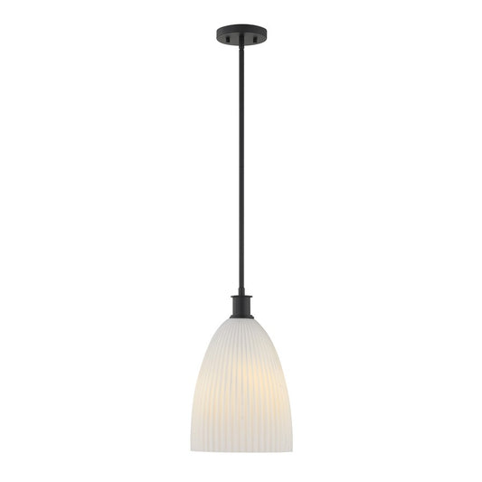 Savoy House Essentials Baldwin 1Lt Pendant, Black/White Opal