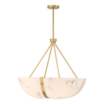 Savoy House Chalfont 30in 4-Light Pendant | Classic Warm Brass and Faux Alabaster Resin | Dining Room & Kitchen Island | 30 x 30 x 25 | Model 7-1451-4-322