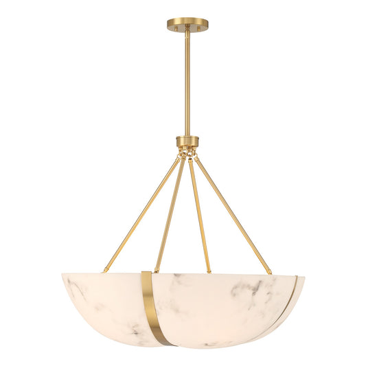 Savoy House Chalfont 30in 4-Light Pendant | Classic Warm Brass and Faux Alabaster Resin | Dining Room & Kitchen Island | 30 x 30 x 25 | Model 7-1451-4-322