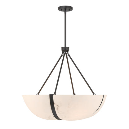Savoy House Chalfont 30in 4-Light Pendant | Classic & Traditional Matte Black and Faux Alabaster | Dining Room & Kitchen Island | 30 in | Model 7-1451-4-89