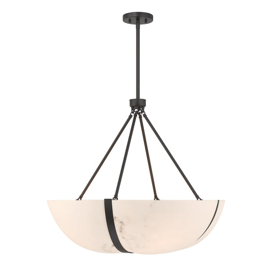 Savoy House Chalfont 30in 4-Light Pendant | Classic & Traditional Matte Black and Faux Alabaster | Dining Room & Kitchen Island | 30 in | Model 7-1451-4-89
