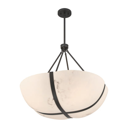 Savoy House Chalfont 30in 4-Light Pendant | Classic & Traditional Matte Black and Faux Alabaster | Dining Room & Kitchen Island | 30 in | Model 7-1451-4-89
