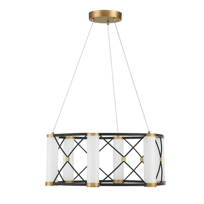 LED Pendant, Black/Brass/White Opal