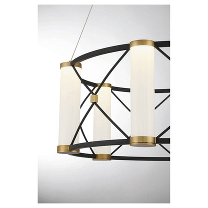 LED Pendant, Black/Brass/White Opal