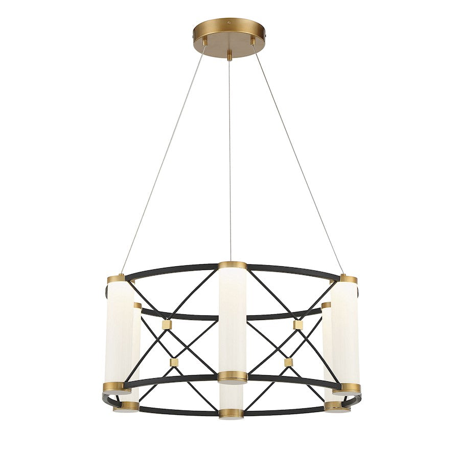 LED Pendant, Black/Brass/White Opal