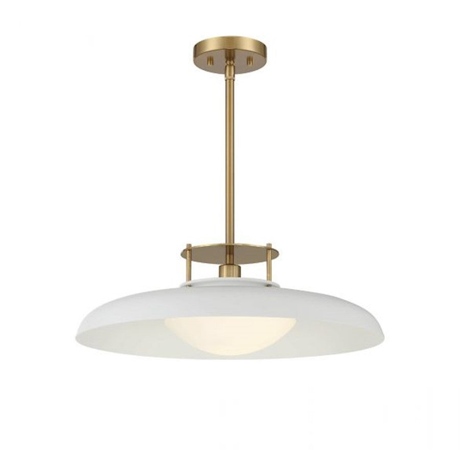 Savoy House Gavin 1-Light Pendant, White/Warm Brass Accents - 7-1690-1-142