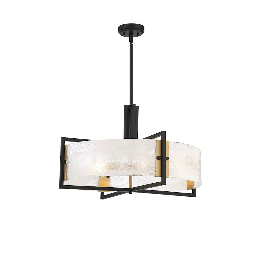 5 Light Pendant, Black/Brass