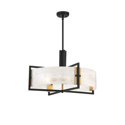 5 Light Pendant, Black/Brass