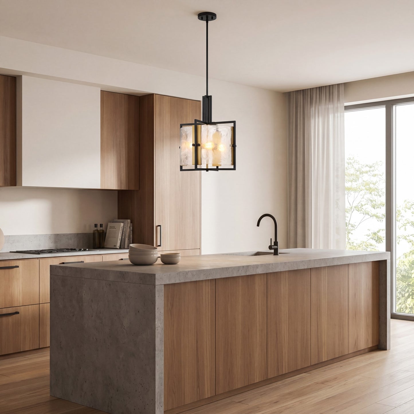 3 Light Pendant, Black/Brass