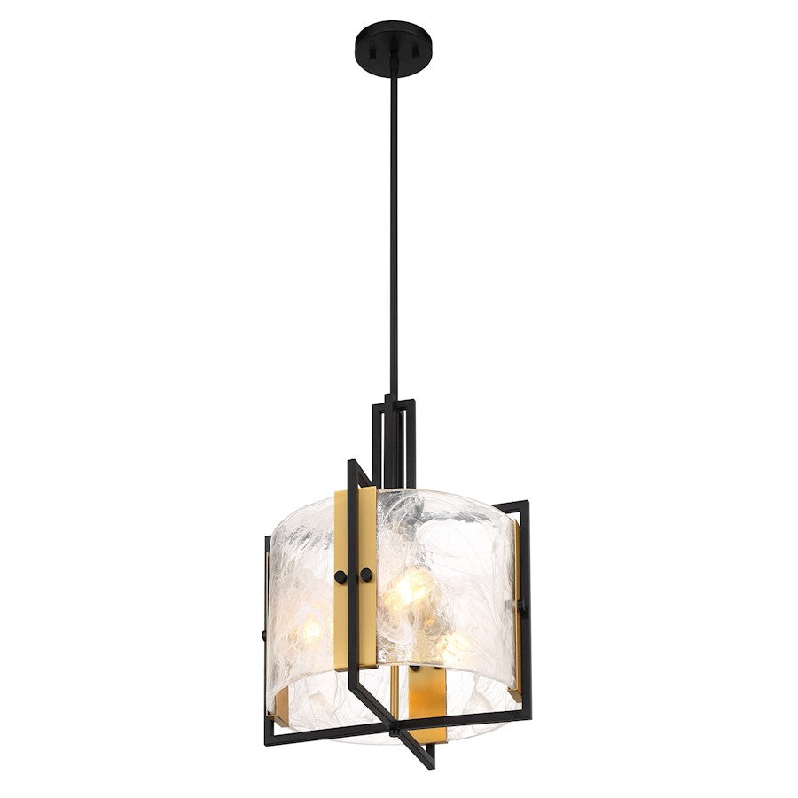 3 Light Pendant, Black/Brass