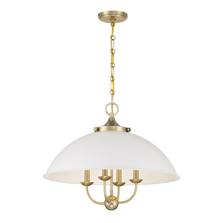 Savoy House Monterey 4 Light Pendant, White and Warm Brass - 7-1725-4-142