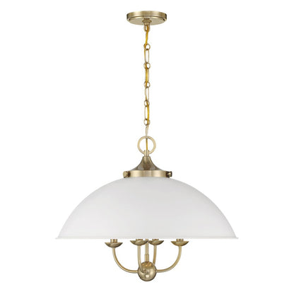 Savoy House Monterey 4 Light Pendant, White and Warm Brass