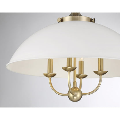 Savoy House Monterey 4 Light Pendant, White and Warm Brass
