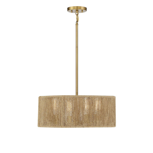 4 Light Pendant, Warm Brass/Rope