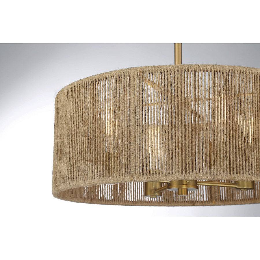 4 Light Pendant, Warm Brass/Rope