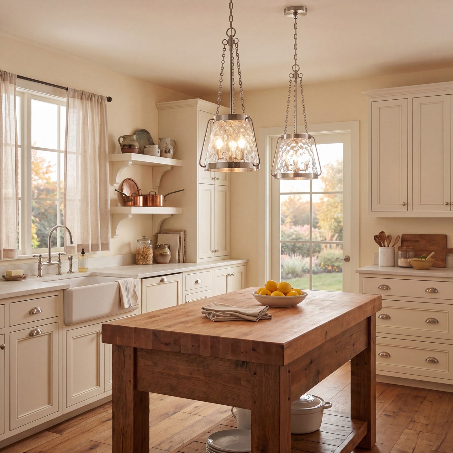 3 Light Pendant, Satin Nickel